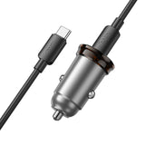 Incarcator auto HOCO NZ16A, 43W, USB-A + USB-C + Cablu Type-C, Gri metal