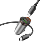 Incarcator auto HOCO NZ16A, 43W, USB-A + USB-C + Cablu Type-C, Gri metal