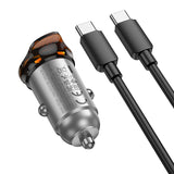 Incarcator auto HOCO NZ16A, 43W, USB-A + USB-C + Cablu Type-C, Gri metal