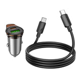 Incarcator auto HOCO NZ16A, 43W, USB-A + USB-C + Cablu Type-C, Gri metal