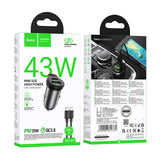 Incarcator auto HOCO NZ16A, 43W, USB-A + USB-C + Cablu Type-C, Gri metal