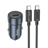 Incarcator auto HOCO Z57, 12V, 30W, USB-C + Cablu Type-C la Type-C inclus, Gri metal