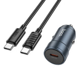Incarcator auto HOCO Z57, 12V, 30W, USB-C + Cablu Type-C la Type-C inclus, Gri metal