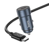 Incarcator auto HOCO Z57, 12V, 30W, USB-C + Cablu Type-C la Type-C inclus, Gri metal
