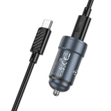 Incarcator auto HOCO Z57, 12V, 30W, USB-C + Cablu Type-C la Type-C inclus, Gri metal