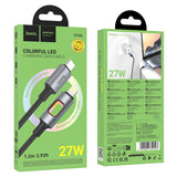 Cablu de date HOCO U144 Type-C la Lightning, 1.2m, 27W, Nylon, LED, Negru