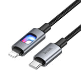 Cablu de date HOCO U144 Type-C la Lightning, 1.2m, 27W, Nylon, LED, Negru