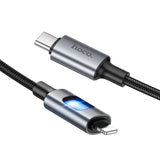 Cablu de date HOCO U144 Type-C la Lightning, 1.2m, 27W, Nylon, LED, Negru