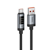 Cablu USB-A la Type-C Hoco U148, 1.2m, 100W, cu display digital, Negru