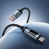 Cablu USB-A la Type-C Hoco U148, 1.2m, 100W, cu display digital, Negru