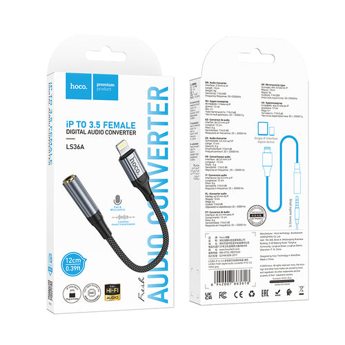 Adaptor Lightning la AUX 3.5mm Hoco LS36A, Gri