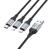 Cablu de date 3-in-1 Hoco X102 Fresh, USB-A, 1 m, 2.4A, Negru