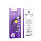 Cablu de date 3-in-1 Hoco X102 Fresh, USB-A, 1 m, 2.4A, Negru