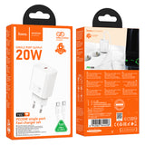 Incarcator HOCO N60 GaN 220V 20W USB-C cu Cablu Type-C la Type-C, Alb