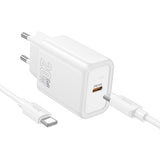 Incarcator HOCO N60 GaN 220V 20W USB-C cu Cablu Type-C la Type-C, Alb
