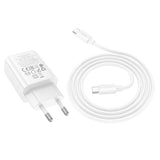 Incarcator HOCO N60 GaN 220V 20W USB-C cu Cablu Type-C la Type-C, Alb