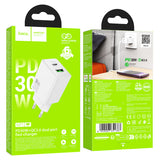 Incarcator Hoco N71 Nuevo GaN 30W, USB-A + USB-C, Alb