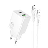 Incarcator Hoco N71 Nuevo GaN 30W USB-A + USB-C cu Cablu Type-C la Type-C inclus, Alb