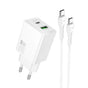 Incarcator Hoco N71 Nuevo GaN 30W USB-A + USB-C cu Cablu Type-C la Type-C inclus, Alb