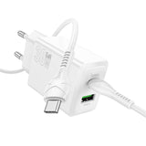 Incarcator Hoco N71 Nuevo GaN 30W USB-A + USB-C cu Cablu Type-C la Type-C inclus, Alb