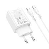 Incarcator Hoco N71 Nuevo GaN 30W USB-A + USB-C cu Cablu Type-C la Type-C inclus, Alb