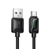 Cablu de date USB-A la Type-C Hoco U146, 1.2m, 36W, cu display digital, Negru