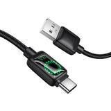 Cablu de date USB-A la Type-C Hoco U146, 1.2m, 36W, cu display digital, Negru