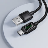 Cablu de date USB-A la Type-C Hoco U146, 1.2m, 36W, cu display digital, Negru