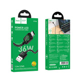 Cablu de date USB-A la Type-C Hoco U146, 1.2m, 36W, cu display digital, Negru