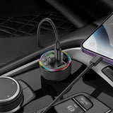 Transmițător FM auto HOCO E82 Guerrero cu încărcare rapidă 30W, PD, QC, 2x USB-A, USB-C, Micro SD, AUX, Negru