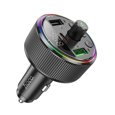 Transmițător FM auto HOCO E82 Guerrero cu încărcare rapidă 30W, PD, QC, 2x USB-A, USB-C, Micro SD, AUX, Negru