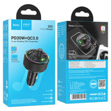 Transmițător FM auto HOCO E82 Guerrero cu încărcare rapidă 30W, PD, QC, 2x USB-A, USB-C, Micro SD, AUX, Negru