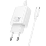 Incarcator Hoco N61 Gentle 20W GaN USB-A + USB-C cu Cablu Type-C la Type-C inclus, Alb