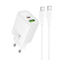 Incarcator Hoco N61 Gentle 20W GaN USB-A + USB-C cu Cablu Type-C la Type-C inclus, Alb