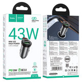 Incarcator auto HOCO NZ16A, 12V, 43W, USB-A + USB-C, Gri metalizat