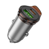 Incarcator auto HOCO NZ16A, 12V, 43W, USB-A + USB-C, Gri metalizat