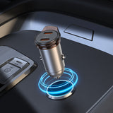 Incarcator auto HOCO NZ16B, 45W, 2 x USB-C, cu cablu Type-C - Lightning, Gri metalizat