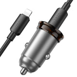 Incarcator auto HOCO NZ16B, 45W, 2 x USB-C, cu cablu Type-C - Lightning, Gri metalizat