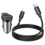 Incarcator auto HOCO NZ16B, 45W, 2 x USB-C, cu cablu Type-C - Lightning, Gri metalizat