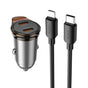 Incarcator auto HOCO NZ16B, 45W, 2 x USB-C, cu cablu Type-C - Lightning, Gri metalizat