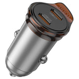 Incarcator auto HOCO NZ16B, 45W, 2 x USB-C, cu cablu Type-C - Lightning, Gri metalizat