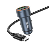 Incarcator auto Hoco Z57A 30W, USB-A + USB-C cu cablu Type-C, Gri metalic