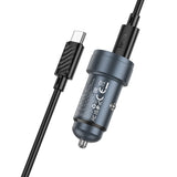Incarcator auto Hoco Z57A 30W, USB-A + USB-C cu cablu Type-C, Gri metalic
