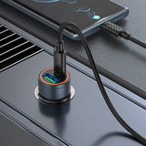 Incarcator auto Hoco Z57A 30W, USB-A + USB-C cu cablu Type-C, Gri metalic