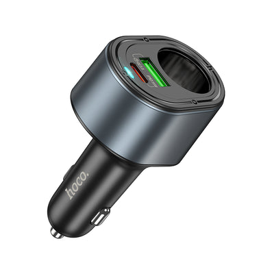 Incarcator auto Hoco Z56 35W, USB-A + USB-C + Priza 12V, Gri