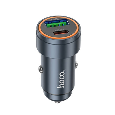 Incarcator auto Hoco Z57A 30W, USB-A + USB-C, Gri metalizat