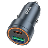 Incarcator auto Hoco Z57A 30W, USB-A + USB-C, Gri metalizat