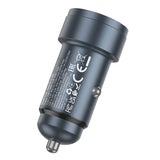Incarcator auto Hoco Z57A 30W, USB-A + USB-C, Gri metalizat