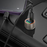 Incarcator auto Hoco Z57A 30W, USB-A + USB-C, Gri metalizat