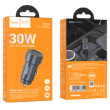 Incarcator auto Hoco Z57A 30W, USB-A + USB-C, Gri metalizat